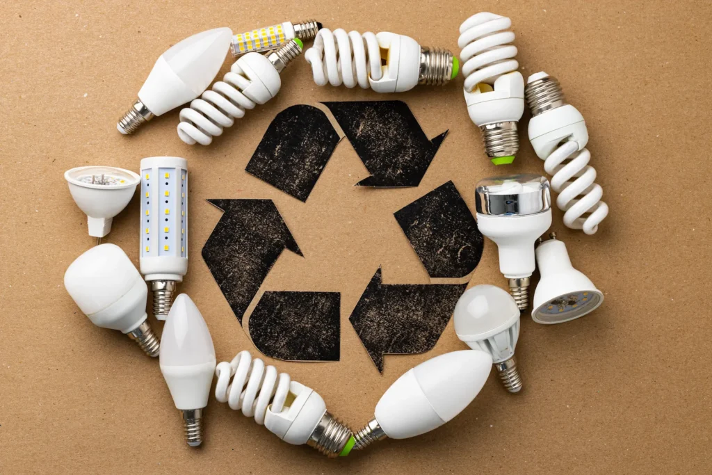 recycling symbol surrounded by used light bulbs on 2025 02 25 09 52 09 utc